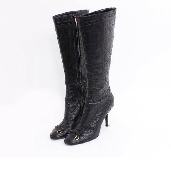Black Cannage Christian Dior Logo Quilted Boots - Picture 1 of 5